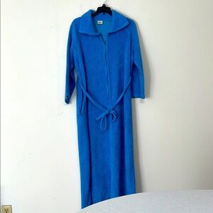🌞 Montgomery Wards Vintage 70s Long Blue warm Terry cloth Robe With Belt S